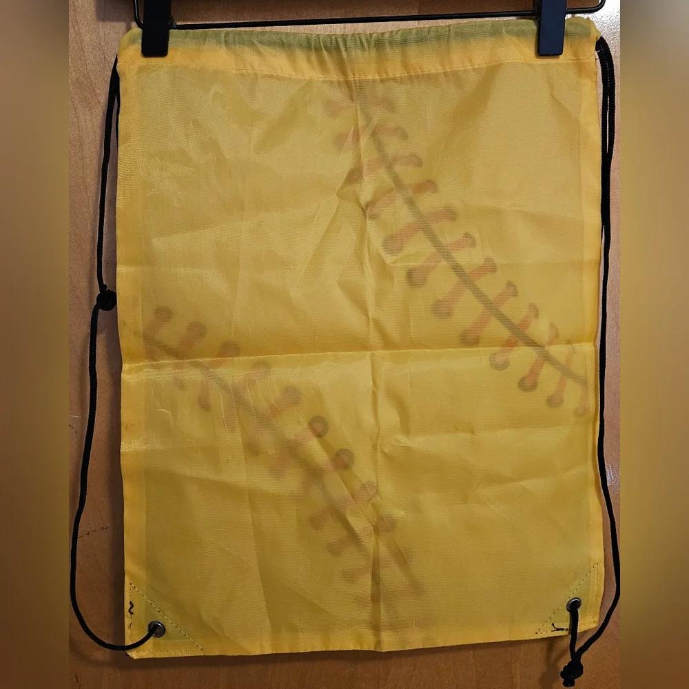 Yellow Drawstring Bag with Red Baseball Stitching